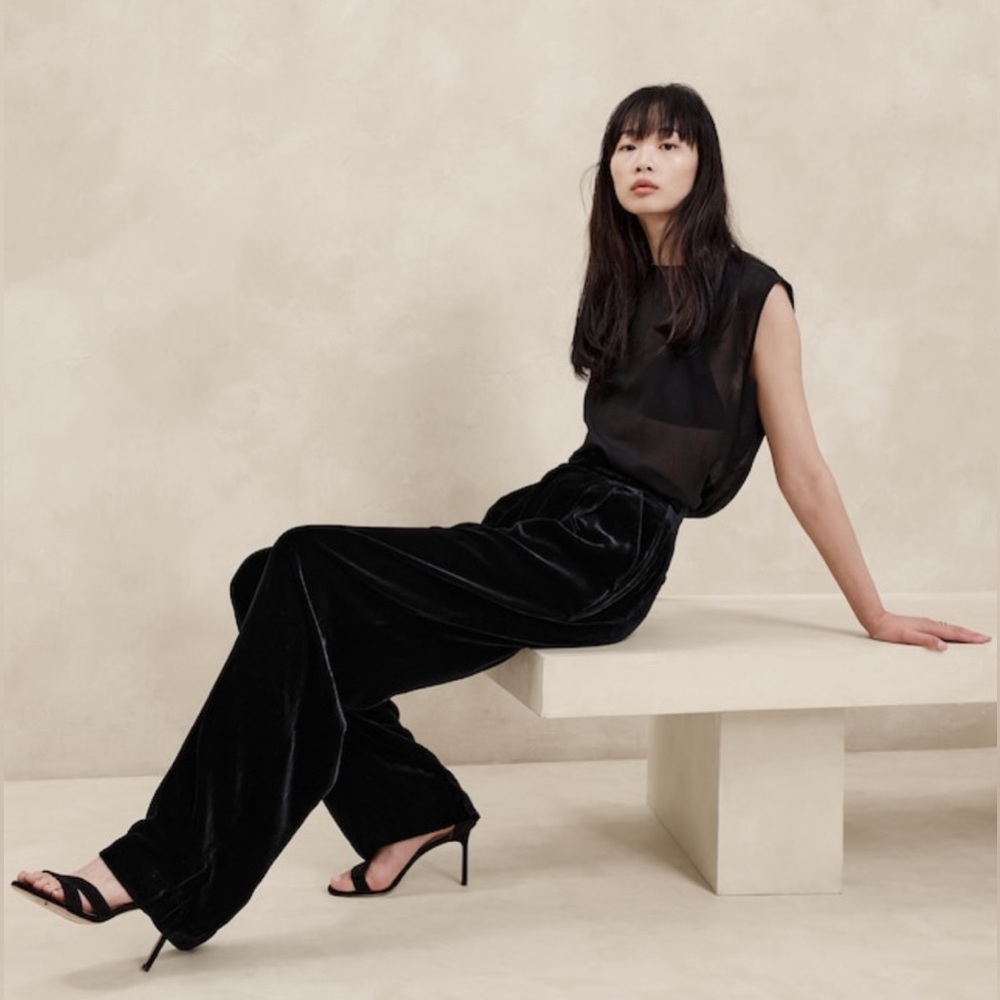 NWT! Banana Republic Black Norte Velvet Pleated Pant - 4 PETITE 🗞️